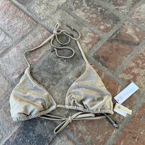 Bellissima Swarovski Bikini Top Tri Bra Platinum Khaki Size M BS120 NWT